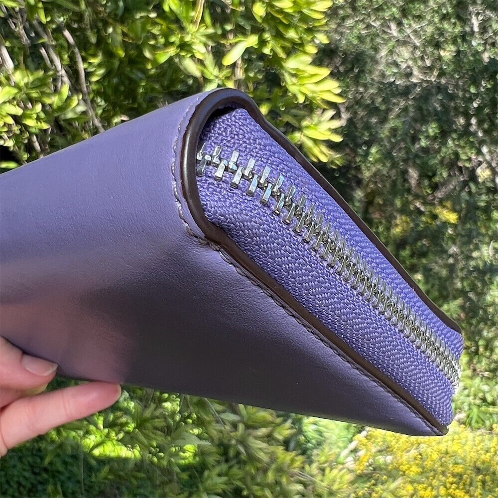 COACH Long Zip-Around Wallet Purple Smooth Leather w Silver Hardware AUTHENTIC - Picture 7 of 11